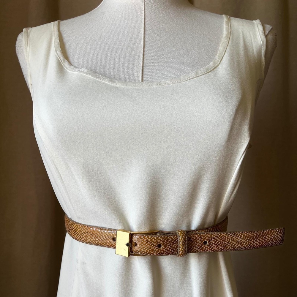 DKNY Italian Calfskin Snakeskin Belt‎ XL Tan Minimal Gold Buckle